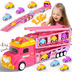 🚚🎀 Hot Bee Lastwagen Spielzeug Set für Mädchen | Alter 2-6 Jahre | Rennstrecke | Spielzeugautos und LKW | Geburtstagsgeschenk Angebot bei HelloDeals