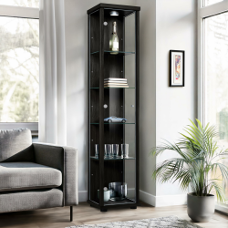 🌟 Glasvitrine in Schwarz (176x37x33 cm) mit 4 höhenverstellbaren Glasböden,LED 🌟 Angebot bei HelloDeals