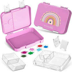 🌈 My Vesperbox - Len - Bento Box Kinder - Lunchbox mit 4+2 Fächern - extrem robust - Brotdose - Brotbox ideal für Kindergarten und Schule (Rosa - Regenbogen) 🌟 Angebot bei HelloDeals