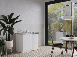 Respekta Levin Miniküche aus Holzwerkstoff/kleine Küchenzeile mit Kühlschrank, Kochfeld und Spüle - Weiß 🌟 Angebot bei HelloDeals