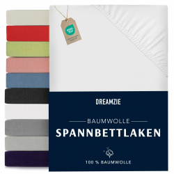 Dreamzie - Spannbettlaken 90x190/200cm - Weiß - 100% Jersey Baumwolle Angebot bei HelloDeals