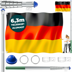 🚩 KESSER® Teleskop Fahnenmast Aluminium 6,30m Bodenhülse 60cm inkl Deutschlandfahne 🇩🇪 Angebot bei HelloDeals