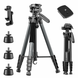 📸 CAMBOFOTO 74"/188cm Aluminium Kamerastativ 🌟 Tragbar & Stabil 📷 360° Kugelkopf mit Handyhalter 📱 Leichtes Stativ für DSLR & Smartphone 🎥 Angebot bei HelloDeals
