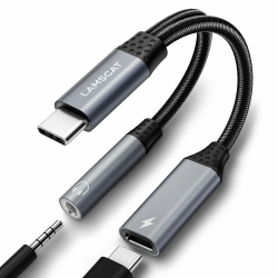 LAMSCAT USB C auf Klinke Adapter und Laden, 2 in 1 Typ C auf 3.5mm Kopfhörer Adapter 🎧🔋 Angebot bei HelloDeals