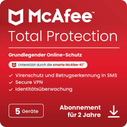 🔒 McAfee Total Protection (5 Geräte) 2025 | 2 Jahre | Secure VPN, Sicherheitssoftware Angebot bei HelloDeals