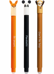 🐼🦊🦥 EBERHARD FABER 599019 - Tinteroller radierbar, 3 Animal Erase it Stifte, Panda, Fuchs, Faultier, Gelschreiber blau 0,7 mm Angebot bei HelloDeals