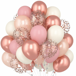 60 Stück Luftballons Rosegold, Altrosa, Pink, Retro, Elfenbeinweiß - Vintage Rosa Ballon Mit Metallic Roségold Konfetti - Für Mädchen Geburtstag Angebot bei HelloDeals