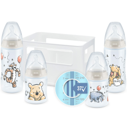 NUK First Choice+ Babyflaschen Starter Set | 0–6 Monate | 4 Flaschen mit Temperature Control & Flaschenbox | Anti-Colic Air System | BPA-frei | Disney Winnie Puuh Angebot bei HelloDeals
