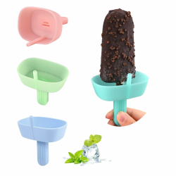 Wiederverwendbare Silica Gel Popsicle Halter für Kinder, Kein Grat Sicherheit Gesunde Kinder Eis am Stiel-Halter mit Stroh und 2 Slots, 4 Farben(Hellrosa, Hellgrün, Hellstahlblau, Cyan) Angebot bei HelloDeals