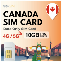 travSIM SIM Karte Kanada | 10 GB Mobile Daten mit 4G/5G Highspeed | 15 Tage lang gültig | Daten SIM Karte für Kanada | Prepaid Reise-SIM für Freizeit- und Geschäftsreisende | Einfache Aktivierung Angebot bei HelloDeals