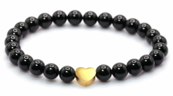 Echtes Schwarzer Turmalin Edelstein Armband mit 6mm Perlen und Edelstahlherz - verschiedene Längen - Heilstein Schutzstein Talisman Glücksbringer Geschenk (Schw. Turm., 16CM) S - 16 CM Schwarzer Turmalin Angebot bei HelloDeals
