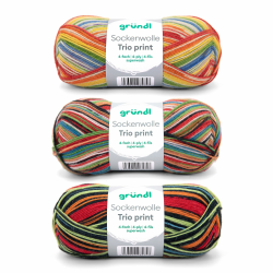Gründl Wolle Sockenwolle Trio - Strickset 3 x 100 g + Anleitung - Sockengarn - Hautfreundlich & weich - 75% Schurwolle, 25% Polyamid - bunte streifen Angebot bei HelloDeals