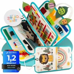 Montessori Spielzeug ab 3 Jahre - Quiet Book & Busy Board mit 8 Seiten und 23 Aktivitäten - sicher & schadstofffrei - ideales Reise Spielzeug & Motorikspielzeug aus weichem Filz (Löwe) Angebot bei HelloDeals