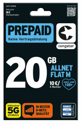 congstar Prepaid ALLNET M SIM-Karte ohne Vertrag I Allrounder Prepaid-Paket in D-Netz-Qualität I 20 GB + 10€ Startguthaben I Telefonie & SMS Flat in alle dt. Netze I EU-Roaming inkl. Angebot bei HelloDeals