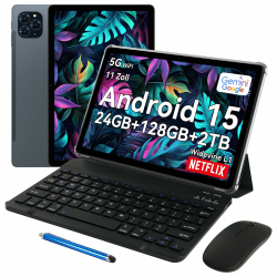 T90 Android 15 Tablet mit Tastatur - Gemini AI, 24GB RAM+128GB ROM, Octa Core T615, Gaming Tablet 11 Zoll, 1920x1200 FHD+IPS, 8000mAh Akuu, 13MP+5MP KI Kamera, 5G WiFi, Widevine L1, GPS Angebot bei HelloDeals