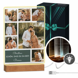 Maverton beleuchteter LED-Rahmen mit Holzständer - personalisiertes Acryl Glasbild mit eigenem Foto mit LED-Beleuchtung - Glasfoto für Männer zum Geburtstag - Größe: 21x32x4,5cm - Collage Angebot bei HelloDeals