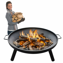 Feuerschale Feuerstelle Ø 60 cm für Lagerfeuer im Garten oder auf der Terrasse mit 2 Tragegriffen aus lackiertem Eisen feuerfest HLKauf-Block Angebot bei HelloDeals