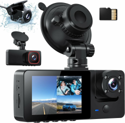 1080P Dashcam Auto Vorne Hinten und Innen mit 64GB SD-Karte, Autokamera mit Parküberwachung, Bewegungserkennung, Infrarot Nachtsicht, G-Sensor, Loop-Aufnahm, WDR, Sichtwinkel（170°+150°+150°） Angebot bei HelloDeals