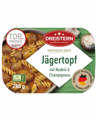 DREISTERN Jägertopf 280g I Mit Champignons & Nudeln I Herzhaftes Fertiggericht in Mikrowellenschale I Lange Haltbarkeit dank natürlicher Konservierung I Hausmacher Qualität Angebot bei HelloDeals
