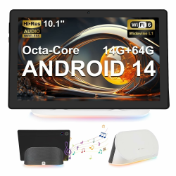 Whitedeer Tablet 10 Zoll Android 14 Octa-Core Tablet mit Ladedock Lautsprecher, 14GB RAM+64GB ROM, AI Cloud Album& 8 Typen von Weißem Rauschen, 1280x800 HD, 5MP+8MP Kamera, Wi-Fi 6&BT 5.3(Schwarz) Angebot bei HelloDeals