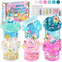 LAWOHO 6 Meerjungfrau Gnomes Slime Set- Wolkenschleim, Butterschleim, Water & Clear Slime, Kinder Schleim Set mit GNOME Add-ins, Fluffy Schleim Kits für Mädchen & Jungen, 360ml Blau & Rosa Ostern Kit Angebot bei HelloDeals