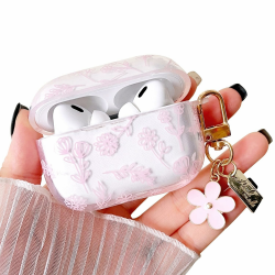 MINSCOSE Kompatibel mit AirPods Pro 2 Klar Hülle,Niedliche Blume Floral Ästhetisches Design mit Blumen Schlüsselanhänger,Weiche TPU Schutzhülle für Frauen Mädchen für AirPods Pro 2-Rosa Angebot bei HelloDeals