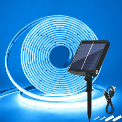 24V Solar COB Neon Band, 8 Modi Lichtband Außen IP68 Lichterkette Selbstklebend, 320LEDs/m Superheller COB LED Stripe Cuttable LED Streifen für Terrasse, Innenhof (Eisblau，1m) Angebot bei HelloDeals