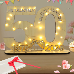 Deko 50 Geburtstag Frau Mann, Geldgeschenke Geburtstag 50 Originelle Holz Schild Gästebuch mit LED Lichterkette für Männer Frauen Goldene Hochzeit Jubiläum Tischdeko 1975-2025 25-HS50 Angebot bei HelloDeals