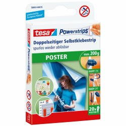 tesa Powerstrips POSTER - Doppelseitige Klebestreifen für Poster und Plakate - Selbstklebend und spurlos wieder ablösbar - Bis zu 200 g Halteleistung - 20 Stück Angebot bei HelloDeals