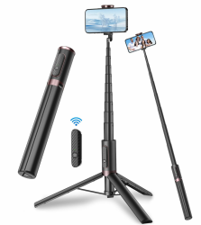 TONEOF 170CM Selfie Stick Stativ, Ausziehbar All-in-1 Stativ Handy Einbeinstativ aus Aluminium mit Kabelloser Fernbedienung&10 Teleskopstange, Drehbar Handyhalter, Stative für iPhone/Android-Schwarz Angebot bei HelloDeals