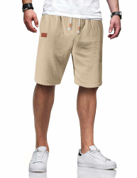 TARAINYA Kurze Hosen Herren Baumwolle Leinen mit Gummizug Freizeithose Casual Shorts Sommer Leicht mit Taschen Angebot bei HelloDeals