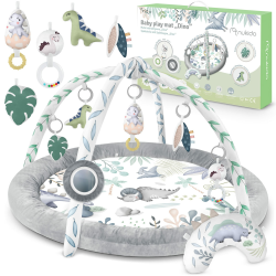 Interaktives Spielbogen Baby 5in1 Krabbeldecke für Baby Spielmatte Laufstall Baby mit Matratze Babynestchen mit Bauchzeit Kissen 2 Bogen mit 7 Sensorik Spielzeug 56 cm Grau Angebot bei HelloDeals