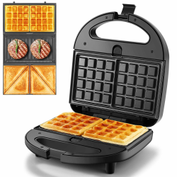 Multifunktionsgerät 3 in 1,Sandwichmaker,Sandwichtoaster, Kontaktgrill, Waffeleisen,Panini Maschine,Antihaftbeschichtete abnehmbare Platten,750 W,LED-Anzeigen, BPA frei, Schwarz Angebot bei HelloDeals