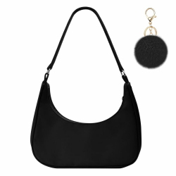 Umhängetasche Damen Handtasche, Nylon Retro Achsel Tasche mit Pom-Pom-Schlüsselanhänger, Y2k Fashion Unterarmtasche mit Reißverschluss-Geschenk für Weihnachten und Geburtstag Angebot bei HelloDeals