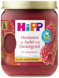 HiPP Bio Frucht und Getreide Himbeere in Apfel mit Dinkelgrieß, 160g, 6er Pack (6x160g) Angebot bei HelloDeals