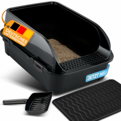 CROPLAS Katzenklo offen hoher Rand, Katzenklo ohne Deckel, Katzenklo groß, offenes Katzenklo, Katzentoilette offen mit Katzenklo Matte & Katzenklo Schaufel,Cat Litter Box,Katzen klo, Katzenklo schwarz Angebot bei HelloDeals