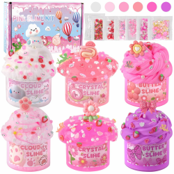 LAWOHO 6 Stück Farbverlauf Rosa Slime Set enthält Fluffy Cloud Wolkenschleim, Clear Slime & Butter Schleim, Schleim Kinder Party Geschenk, Geburtstag Weihnachten Geschenk für Mädchen, Jungen(Picknick) Angebot bei HelloDeals