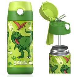 Trinkflasche Kinder Edelstahl CHARLI mit Strohhalm - Thermosflasche 350ml - TÜV geprüft - BPA frei - auslaufsicher - Thermo Wasserflasche für Schule, Kindergarten (Dinosaurier) Dinosaurier 350 ml Angebot bei HelloDeals