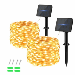 [2 Stück] Solar Lichterkette Aussen, 50 LED 5M Warmweiß Lichterkette Solar Außen Wetterfest Kupferdraht für Garten, Terrasse, Hof, Baum, Party, Geburtstag, Hochzeit, Weihnachten Angebot bei HelloDeals