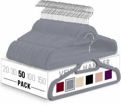 Utopia Home - Antirutsch-Kleiderbügel aus Samt - rutschfeste und strapazierfähige Kleiderbügel aus Samt mit Krawattenhalter - Stark genug, Jacken und Pullover zu halten (Grau, 50er-Pack) Angebot bei HelloDeals