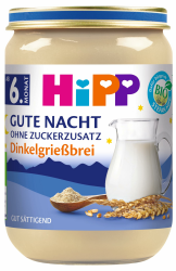 HiPP Bio Gute Nacht Dinkelgrießbrei (6 x 190g), Babymilchbrei ab 6. Monat, ohne Zuckerzusatz, gut sättigend, in bester Bio-Qualität Angebot bei HelloDeals