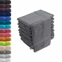 10er Set Waschhandschuhe Waschlappen Anthrazit 16x21 cm | 100% Baumwolle Frottier | Oeko-TEX® Standard 100 | Premium Qualität 500 g/m² Angebot bei HelloDeals