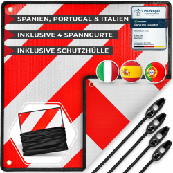 3in1 Warntafel für Italien, Spanien & Portugal - Reflektierendes Warnschild inklusive 4X Spanngurte & Schutzhülle - Hochwertige Warntafel Italien für Fahrradträger & Wohnmobil Angebot bei HelloDeals