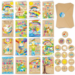 DPKOW 16 Kommunionkarten mit Umschlägen Aufklebern, Kraftpapier Kommunion Karte Junge Mädchen Erstkommunion Karte, Kommunion Glückwunschkarte Erstkommunion Kommunionskarten Set Klappkarten Angebot bei HelloDeals