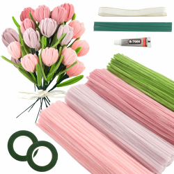Galerie SV Rosa Tulip Bouquet Pfeifenreiniger Set, 400 Stück Pfeifenputzer zum Basteln 4 Farben Pipe Cleaner mit 20 Stück Grünem Bastelfaden, Geschenkband, Klebeband（Dunkelrosa, Mittelrosa, Hellrosa） Angebot bei HelloDeals