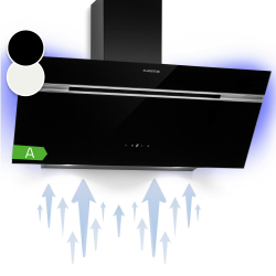 Klarstein Dunstabzugshaube 90cm, Abluft/Umluft-Dunstabzugshaube mit RGB-LEDs, Leistungsstarke Abzugshaube, 600 m³/h Luftstrom, Schräghaube mit Energieeffizienzklasse A, Dunstabzug 90 cm Angebot bei HelloDeals