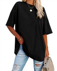 Ebifin Damen Oversize T Shirt Rundhals Kurzärmeliges Tops Casual Lockere Basic Sommer Tee Shirts Bluse. 02-schwarz XL Angebot bei HelloDeals