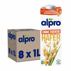 Alpro Haferdrink ohne Zucker – Milchalternative auf Haferbasis – Vegan und laktosefrei – Reich an Ballaststoffen, Calcium und Vitaminen – 8 x 1 L Angebot bei HelloDeals