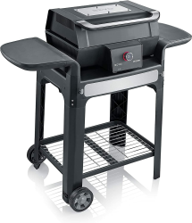 SEVERIN SEVO GTS Elektrogrill mit Deckel und Untergestell, elektrischer Standgrill, in 10 min bis 500 °C, Balkon Grill mit OLED-Display, für innen und außen, 3.000 W, Edelstahl/Schwarz, PG 8107 Angebot bei HelloDeals