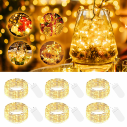 btfarm 6 Stück LED Lichterkette mit Batterie Klein, 2M 20LED Silberdraht Mini Lichterketten Batteriebetrieben, Micro Draht Wasserdichte für Weihnachten Hochzeit Party Beleuchtung Deko, WarmWeiß Angebot bei HelloDeals
